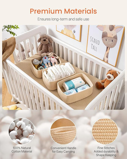 Small Woven Basket, 13.5 x 9.5 x 5 Inches, Storage Basket for Organizing, Cute Small Rope Shelf Closet Cube Storage Bins Baskets for Shelves, Dog Toy Gift Baskets Empty, 3 Packs, Beige