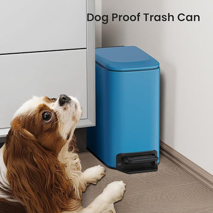 Cesun Small Bathroom Trash Can with Lid Soft Close, Step Pedal, 6 Liter / 1.6 Gallon Stainless Steel Garbage Can with Removable Inner Bucket, Anti-Fingerprint Finish (Blue)