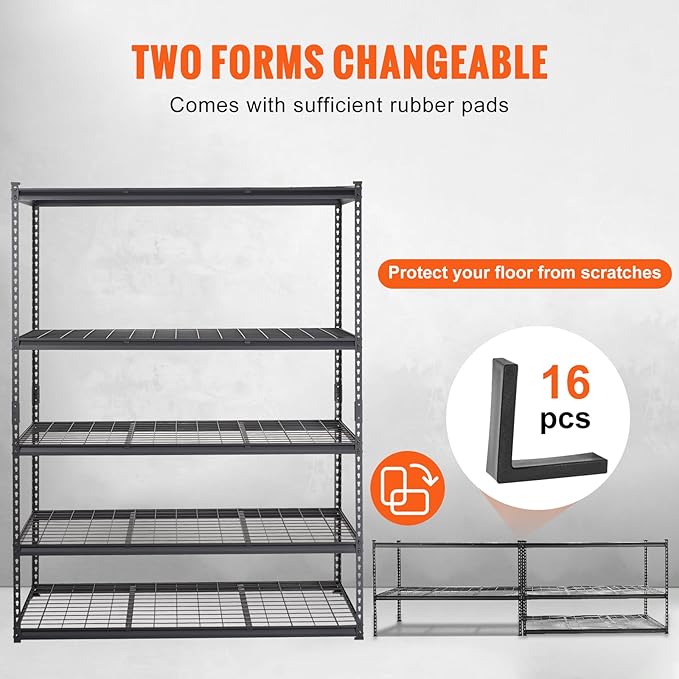 VEVOR Storage Shelving Unit, 5-Tier Adjustable, 2000 lbs Capacity, Heavy Duty Garage Shelves Metal Organizer Wire Rack, Black, 60" L x 24" W x 78" H for Kitchen Pantry Basement Bathroom Laundry Closet