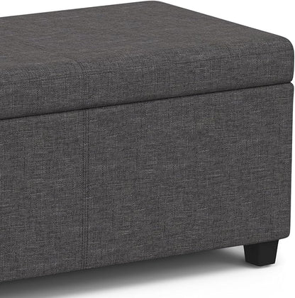 SIMPLIHOME Avalon 54 inch Wide Contemporary Rectangle Extra Large Storage Ottoman Bench in Slate Grey Polyester linen fabric, Assembled, For the Living Room, Entryway and Family Room