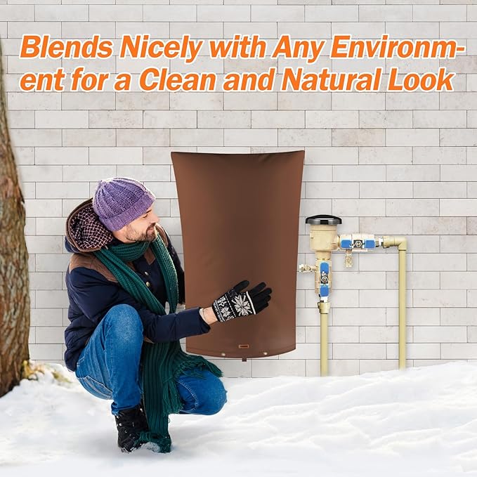 TOHONFOO Backflow Preventer Pipe Insulation Cover (5°F) - Irrigation Sprinkler Valve Insulated Pouch - Water Well Pump Cover - Sturdy 5 Layers for Winter Freeze Protection, 22" W x 34" H, Brown