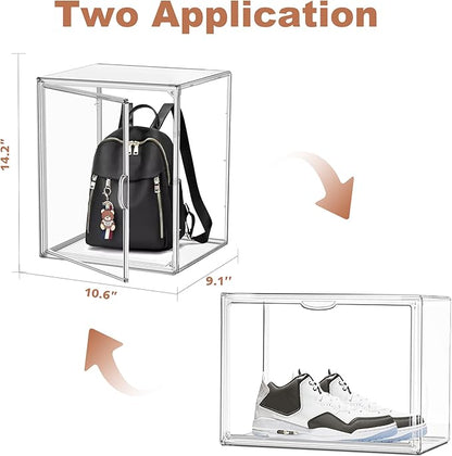 10 Pcs Clear Purse Storage Boxes, Plastic Shoe Boxes Stackable Acrylic Display Case Shoe Organizer with Magnetic Lid, Acrylic Display Box for Collectibles,Purse Organizer,Handbag,Shoes Size 14