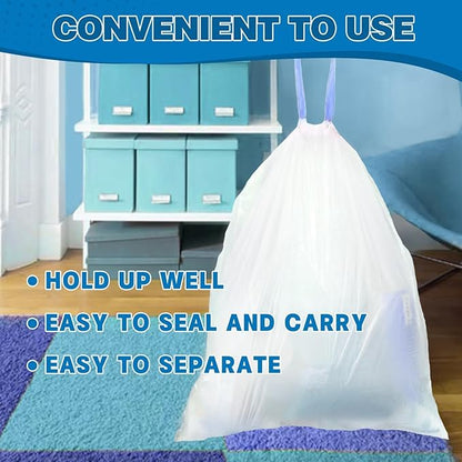 10-13 Gallon Trash Bags Drawstring 1.2 Mil - White Garbage Bags Unscented,37.8 Liter Strong Can Liners for Kitchen Home Office Bathroom,52 Count