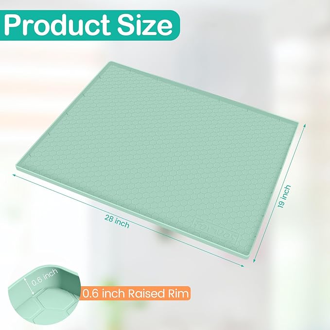 Waterproof Under Sink Mat 28" x 19", Silicone Cabinet Liner, Rubber Protector for Kitchen and Bathroom, Keeps Cabinets Clean, Dry, and Organized (Mint Green)