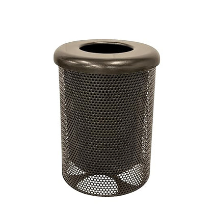 COATEDOUTDOORFURNITURE RFT-P-TXTBRW Heavy Duty Round Trash Receptacle with Flat Top, Liner Included, 32 Gallon, Textured Brown, Made in America