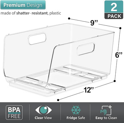 Sorbus Stackable Storage Bins Open Front - Clear Stackable Storage Bins - Pantry Bins for Storage and Organization - Acrylic Stackable Bins for Kitchen - Clear Pantry Organizer Bins (Medium 2 Pack)