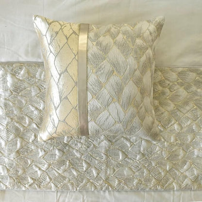 The HomeCentric King/Queen/Twin Ivory & Gold Designer Full 68"x18" Bed Runner Without Pillow Cover, Patchwork, Quilted, Jacquard Foil Bed Scarf on Jacquard Fabric - Spinzar