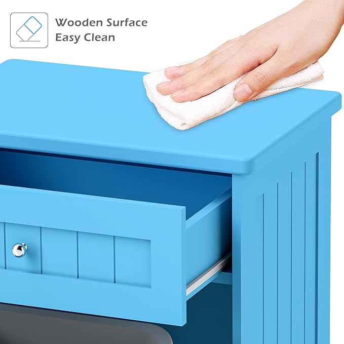 Betterhood Tilt Out Trash Cabinet 10 Gallon Wooden Free Standing Laundry Sorter Cabinet,Recycling Cabinet with Hideaway Drawer,Tilt Out Trash Cabinet Can Bin Kitchen (Single Light Blue, Single Dooor)