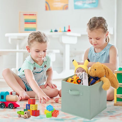 Stero 13x13x13 Inch Fabric Storage Bins 6 Pack Fun Colored Storage Cubes with Handles Foldable Cube Baskets for Home, Kids, Closet and Toys Organizer, Cyan, Green, Yellow