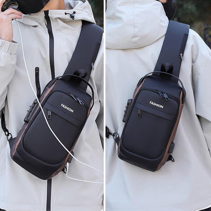 Sling Bag for Men Anti-theft USB Crossbody Shoulder Backpack Purse Waterproof PU Leather Chest Bag Travel Daily Use