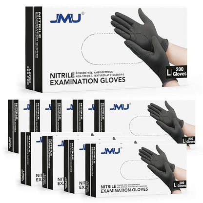 JMU Nitrile Exam Gloves Large Bulk, 2000 Count, 3.5Mil Black Disposable Gloves Latex Free Powder Free