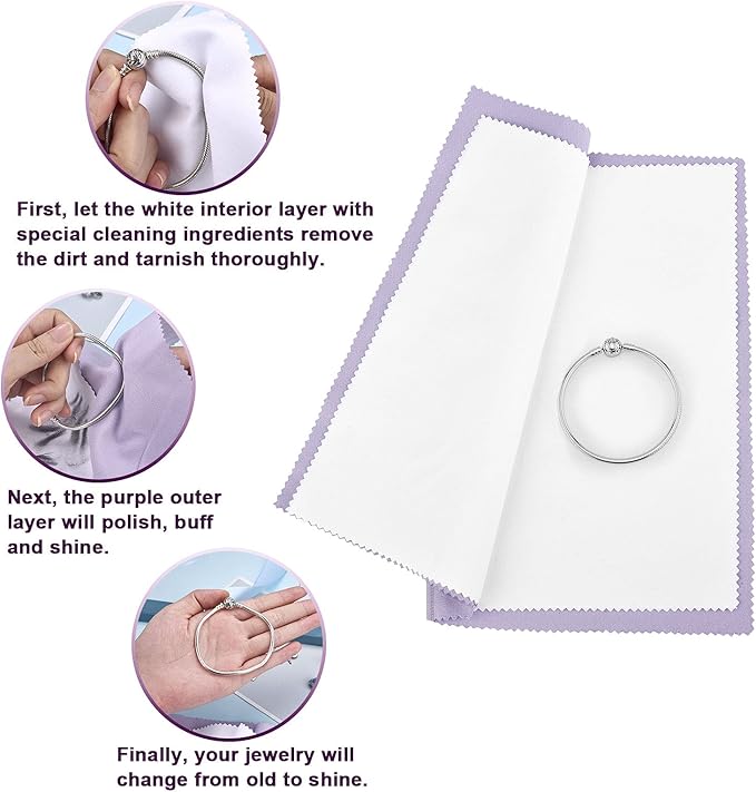 SEVENWELL Silver Polishing Cloth, Jewelry Cleaner Cloth for Sterling Silver Jewelry, Gold, Platinum, Silverware, Diamonds, Gemstones, Coins (Purple)