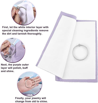 SEVENWELL Silver Polishing Cloth, Jewelry Cleaner Cloth for Sterling Silver Jewelry, Gold, Platinum, Silverware, Diamonds, Gemstones, Coins (Purple)