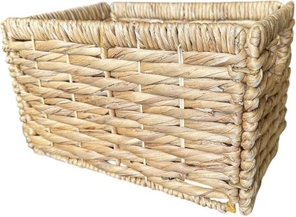 Wicker Basket For Shelves, Baskets for Organizing, Woven Storage Basket with Built-in Handles (Medium 2-Pack, Natural Water Hyacinth)