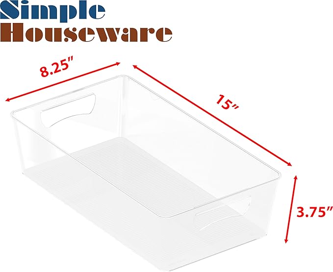 Simple Houseware 4 Pcs Kitchen Clear Bin Storage Organizer, 15" x 8" x 3.75"