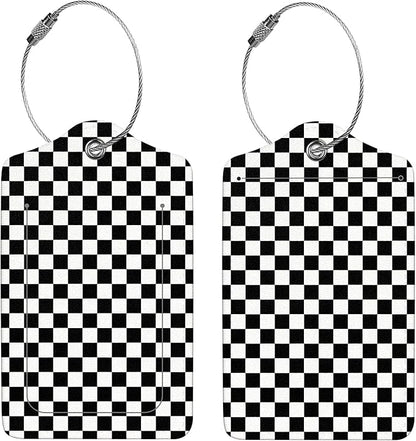 2 Pcs Luggage Tags for Suitcases, PU Leather Cruise Ship Luggage Tags with Privacy Cover Label Address Card and Durable Metal Ring Suitable for Men Women Handbags Backpacks,Black and White Square