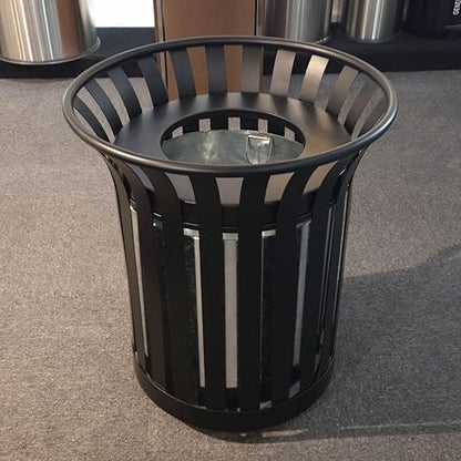 Outdoor Metal Slatted Trash Receptacle,Waste Receptacle，Commercial Trash Cans,Zone Round Garbage Bin,Square Hotel Street Patio Indoor Metal Stan (Large - Green)