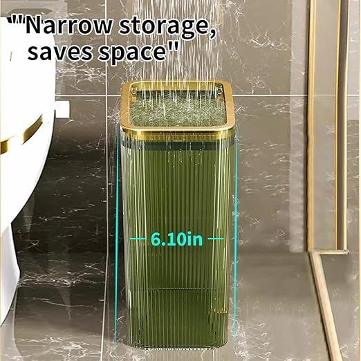 Transparent Trash Can, Bathroom Trash Cans with Lids, 2.6 Gallon Garbage Can for Bedroom, Office, Plastic Slim Waste Basket with Press Top Lid, 10L Clear Trash Bin for Home, Kitchen (Green)