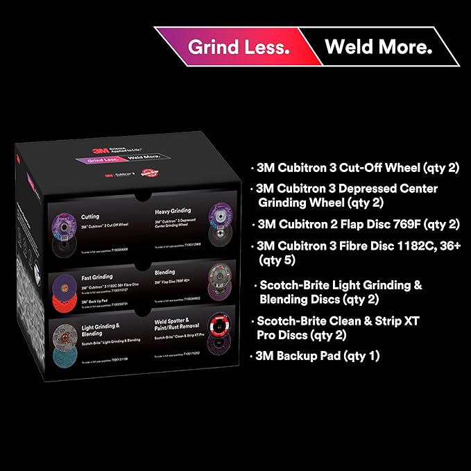 3M Grind Less Weld More Promo Kit, 67115, 4-1/2 in Discs, 16 Piece Welding Kit for Cutting, Grinding, Blending, Finishing, Rust Removal, Deburring