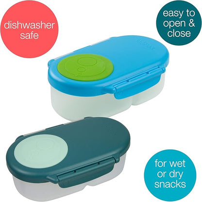 b.box Snack Box (2-pack) Reusable Snack Containers with Lids – Bento Box for Kids & Toddlers, Leakproof Lunch Box, BPA-Free and Dishwasher Safe Snack Container (O'Breeze + Emerald, 1 3/4 Cup)