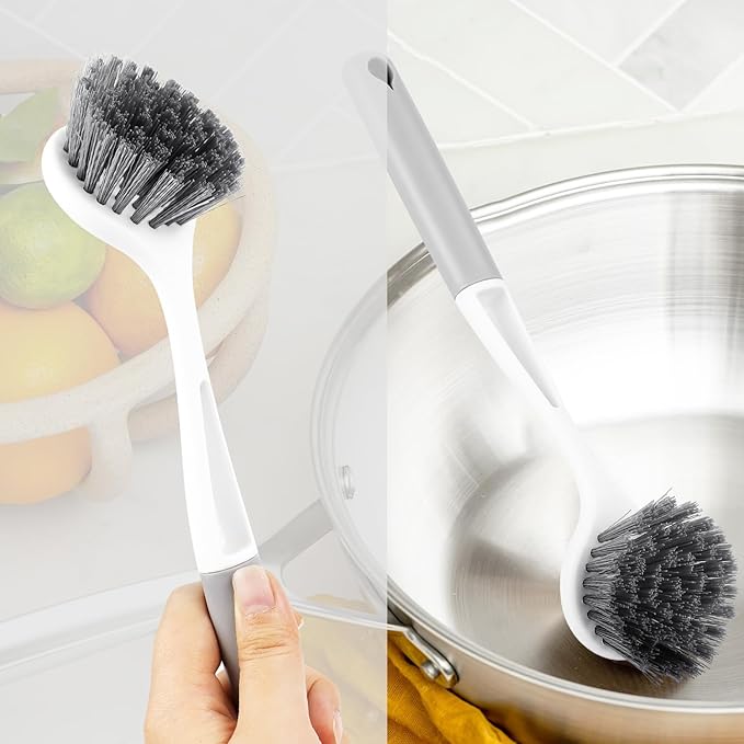 2 Pack Kitchen Scrub Brushes for Cleaning Dish Brush with Handle for Pans, Pots, Kitchen Sink Cleaning Scrub Brushes (PP Plastic)