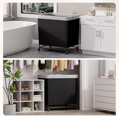 Lifewit 330L Laundry Basket with Wheels, Large Heavy Duty Commercial Rolling Laundry Hamper with Handles, Tall Steel Frame Laundry Cart for Laundry Room Bedroom Hotel Home Dorm, Black