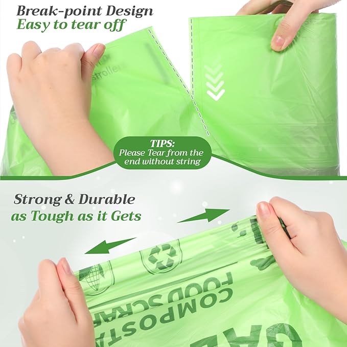 Amyhill 50 Count Compostable Kitchen Trash Bags 13 Gallon Compostable Drawstring Kitchen Waste Garbage Bags 49.2 Liter, 1.575 Mil for Bathroom Home Bedroom Office Garbage