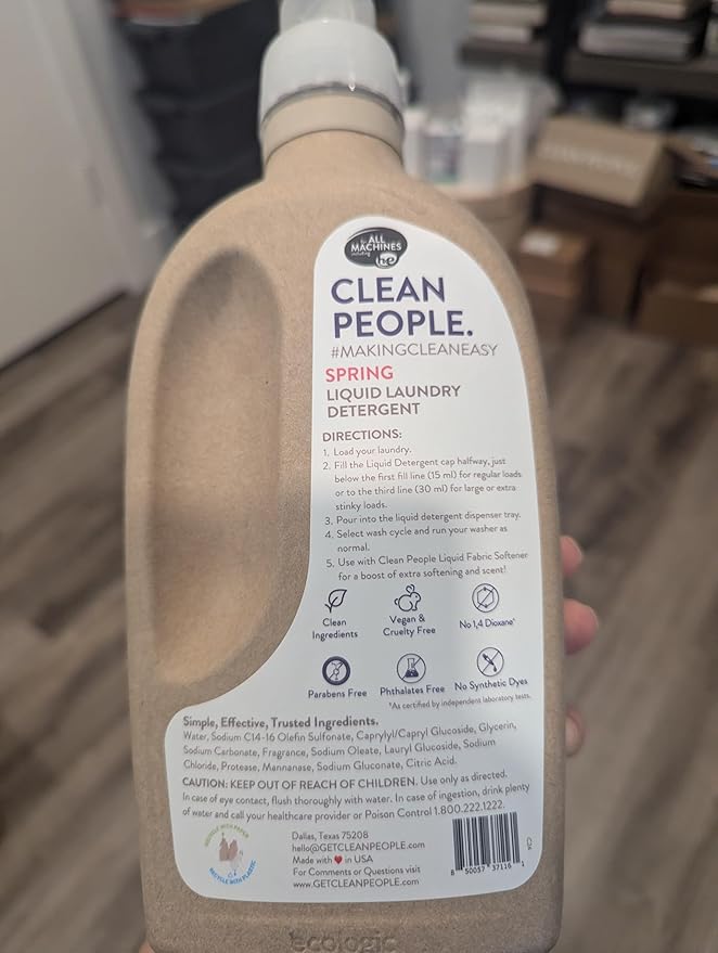 The Clean People Liquid Laundry Detergent - Recyclable Packaging, Stain Fighting - Ultra Concentrated, Laundry Soap - Spring Scent, 50 fl oz (2 Pack)