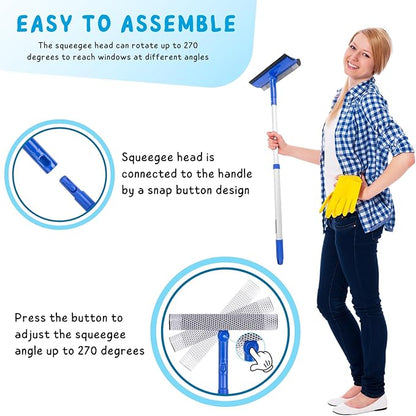 Window Cleaner Tool for Home with 20''-30'' Extension Pole, Squeegee for Car Windshield Cleaning, Glass Washer for Shower Doors, Mirror