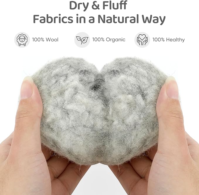 Wool Dryer Balls 6 Pack, Natural Fabric Softener, Dryer Balls Laundry Reusable, Reduces Clothing Wrinkles and Saves Drying Time (Gray)