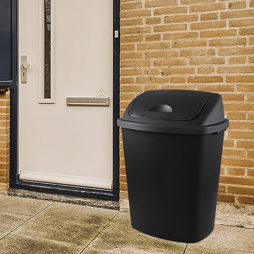 19 Gallon Kitchen Waste Bin, Large Plastic Trash Can, Black, Holds 70 Liters