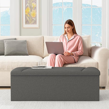 Ottoman with Storage, 43 Inches Folding Storage Ottoman Bench for Bedroom, End of Bed Bench, Entryway and Living Room, 43"x15"x15",Dark Gray