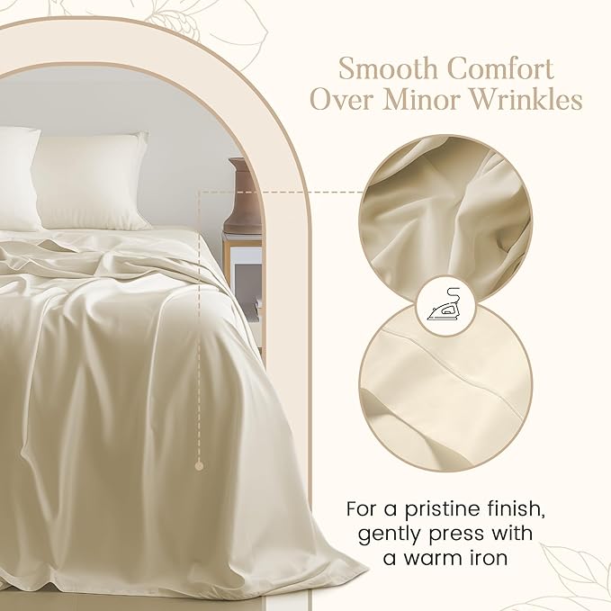 Queen Sheet Set - 800TC Egyptian Cotton Bedding Sheets & Pillowcases - Soft, Durable and Luxurious 4PC Sateen Weave Ivory Bed Sheets for Queen Size Bed, No Pill & Shrink Thick Machine Washable