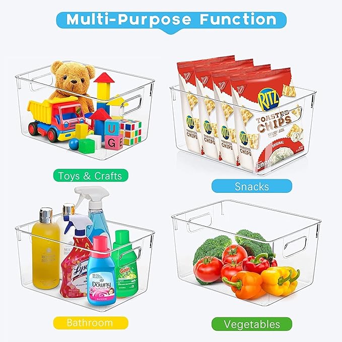 Set of 8 Clear Plastic Storage Bins, 4 Large and 4 Small Stackable Storage Containers for Pantry Organization and Kitchen Storage Bins,Home Edit and Cabinet Organizers