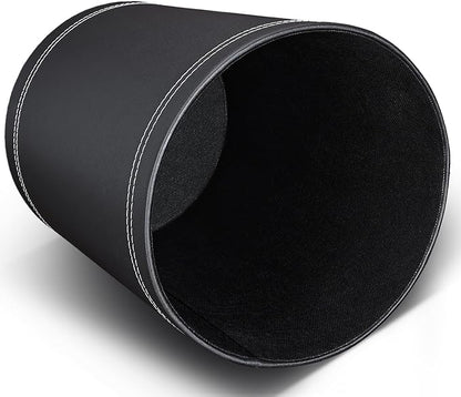 KINGFOM 3 Pack PU Leather Small Office Trash Can Wastebasket, Round Garbage Container Bin for Bathrooms, Powder Rooms, Kitchens, Home, Bedroom, High-Class Hotel, Black