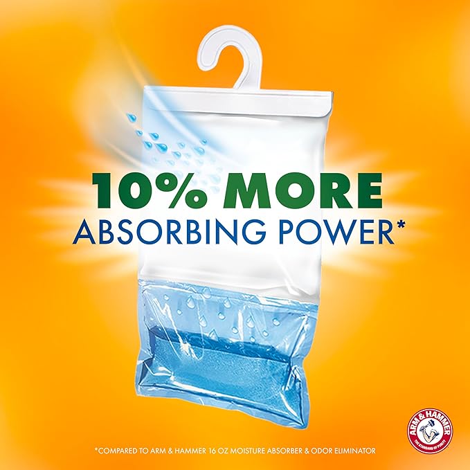 Arm & Hammer Essentials Hanging Moisture Absorber and Odor Eliminator, 17.5 oz., 3 Pack, Fragrance Free, Moisture Absorbers for Closets, Laundry Rooms and Bedrooms, Long-Lasting Freshness
