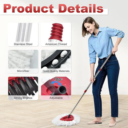 Mop Heads Replacement for Ocedar, Mop Replace Head for Ocedar EasyWring 1 Tank, Microfiber Spin Mop Refills, Include 3 Spin Mop Replacement Head Deep Cleaning Machine Washable with 2 Scrubber Mop Head