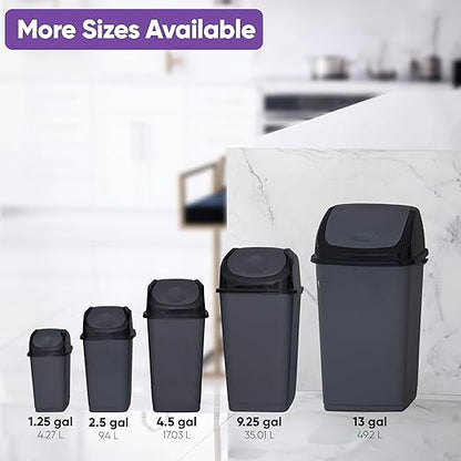 Superio Trash Can for Dorm Room with Lid 4.5 Gallon Plastic Garbage Can with Swing Top Lid, Medium Slim Waste Bin with Cover for Home, Kitchen, Office, Bedroom, Bathroom, College- 18 Qt (Dark Grey 2)