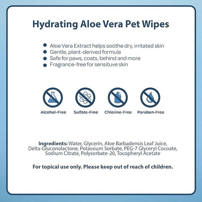 Best Pet Supplies Pet Wipes for Dogs - Dog Wipes Cleaning Deodorizing, for Coats, Ears, Paws - Hydrating, Aloe Vera