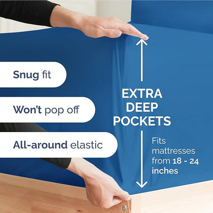 Extra Deep Pocket King Sheets - 4 Piece Breathable & Cooling Bed Sheets - Hotel Luxury Bed Sheet Set - Soft, Wrinkle Free & Comfy - Easily Fits Extra Deep Mattresses - Deep Pocket Royal Blue Sheets