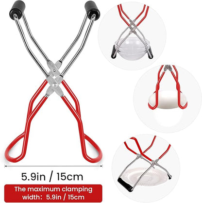 Canning Jar Lifter, Canning Tongs Jar Lifter, Canning Tools, Canning Supplies, Stainless Steel Jar Lifter with Rubber Grip Handle for Home Kitchen, Red