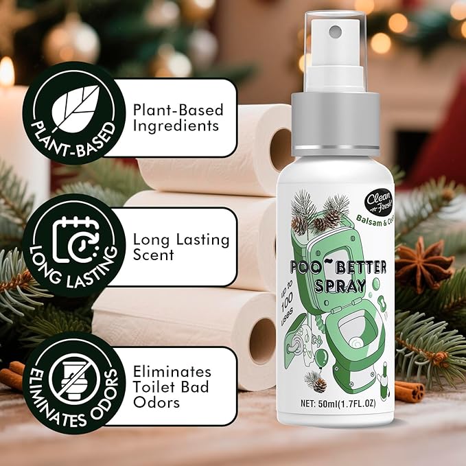 Clean-n-Fresh Holiday Toilet Spray, 3 Pack Gift Set- Balsam & Cedar/Toasty Vanilla/Bright Berry, Bathroom & Toilet Odor Deodorizer, Travel Size Toiletries, Total 5.1 Fl Oz