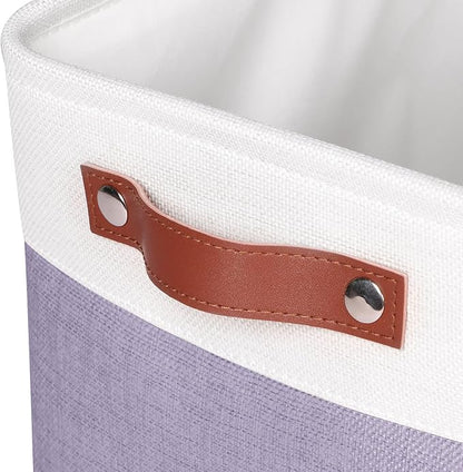 Univivi Large Fabric Storage Baskets Hard Bottom Organizer Bins for Shelves Organizing Foldable Storage Bins with PU Handles for Closet (Purple-4-Pack)