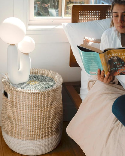 Round Seagrass Laundry Hamper with Lid, 2-Piece Set - Eco-Friendly Storage Basket for Clothes, Toys, and More - Natural Woven Design for Home, Bedroom, Bathroom