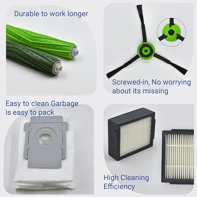 Replacement Parts Accessories for iRobot Roomba J Plus Series J5+ J6+ J7+ J8+ J9+ Vacuum Cleaner Attachment Kit,1 Main Brush, 2 Dirt Bag, 5 Side Brush, 5 Filter, 1 Caster Wheel (Not for Combo J7+/J9+)