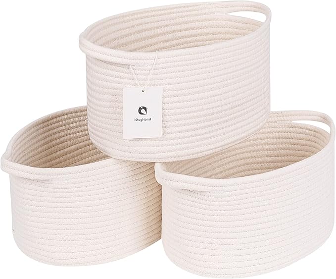 Medium and Large Woven Basket//With Handle, Used for Toys and Fabric Storage Basket used for Storing xl Storage Box, Decorative Storage Box Room 2pack (13L*9W*7H White, L13×W9×H7)