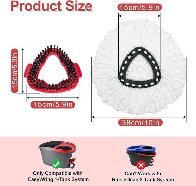 Mop Heads Replacement for Ocedar, Mop Replace Head for Ocedar EasyWring 1 Tank, Microfiber Spin Mop Refills, Include 3 Spin Mop Replacement Head Deep Cleaning Machine Washable with 2 Scrubber Mop Head