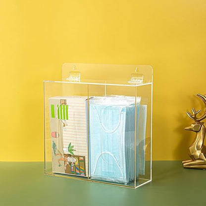 Wall Mounted Glove Dispenser, Hairnet Shoe Cover Dispenser，Acrylic Glove Box Holder, Clear (for 2 Boxes)