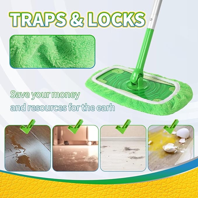 3 Pack Reusable 100% Coral Fleece Mop Pads Compatible with Swiffer Sweeper, Wet and Dry Flat mop Cover, Washable Pads Refills for Hardwood/Surface Floor Cleaning (Mop is Not Included)