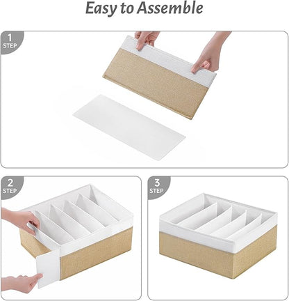 Jeans Drawer Organizers for Clothing,5 Grids Compartment Wardrobe clothes organizer,Fabric Washable Closet Organizers and Storage Bins for Jeans,Pants,Bra,Legging,t-shirt-BeigeWhite